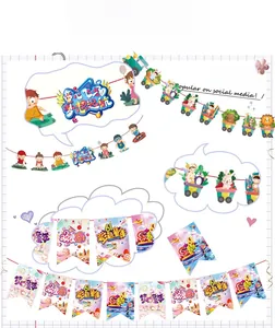 Colorful Children's Day cartoon pull flag banners for classroom and party decoration.