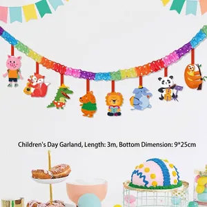 Close-up of 3m cartoon animal banner garland for children's birthday party decor