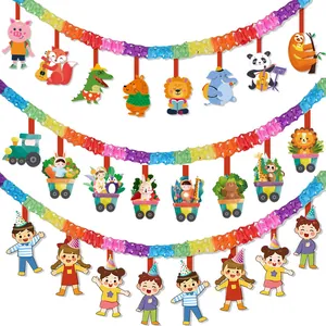 Colorful cartoon animal train banner garland for children's birthday party decoration