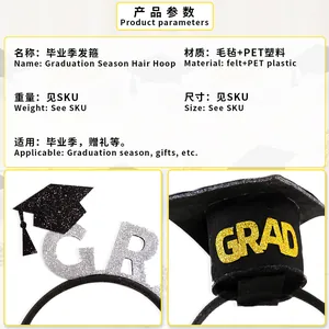 Glittery graduation cap hair hoop with GRAD lettering for graduation party decoration