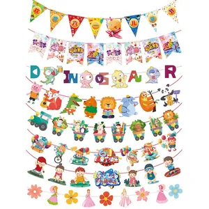 Detailed view of various Children's Day cartoon banners with colorful animal and dinosaur themes