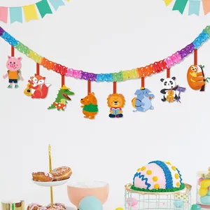 Colorful cartoon animal hanging banner for kids party decorations and birthday events