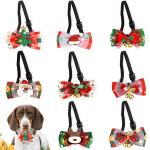 Kerst Huisdier Strikje Met Bel Verstelbare Polyester Halsband Voor Honden Katten Kerstman Eland Huisdier Benodigdheden