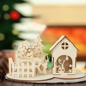 Puzzle de maison de Noël en bois DIY comme ornement festif pour décoration de table