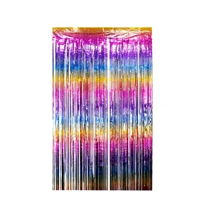 Rideau à franges en aluminium arc-en-ciel pour décoration de fête et de scène festive