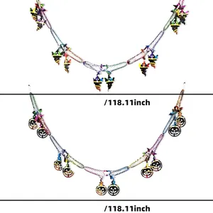 Colorful Halloween honeycomb garland with ghost and pumpkin hanging decorations, 3M long