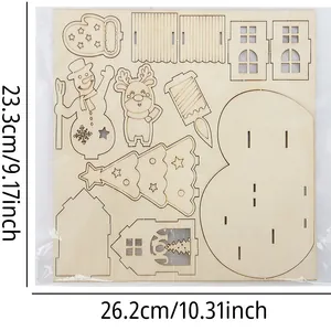 Planche de puzzle de Noël en bois à faire soi-même avec bonhomme de neige et cerf de fête