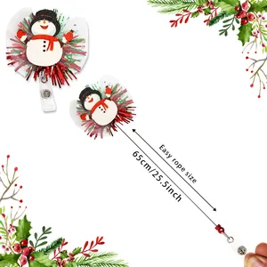 Retractable Christmas snowman ID badge holder with a 25.5-inch long easy-pull rope