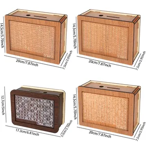 Detailed size specifications for wooden savings box with counter