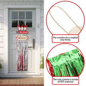 Festive wooden Christmas welcome door sign with cute gnomes and shiny PET tassels