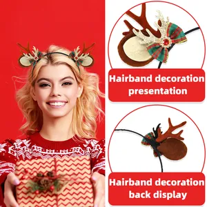 Detail view showing the front and back of the Christmas deer antler headband