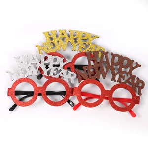Festive Happy New Year glitter novelty glasses for holiday party dress-up decoration