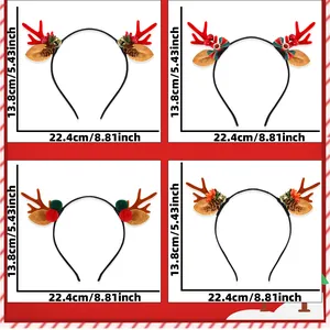 Four styles of Christmas reindeer antler headbands with detailed size dimensions 22.4x13.8cm