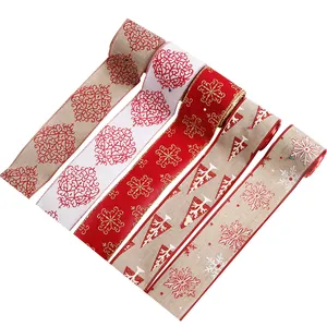 Set of five 2m Christmas decorative ribbons with snowflake and tree patterns for DIY crafts