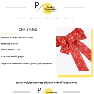 Gedetailleerde productspecificaties voor rode kerststrik met gouden patronen