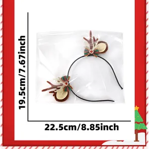 Size detail of Christmas reindeer antler headband with bow and ears decoration