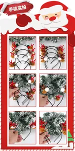Detailed view of various Christmas reindeer antler headbands with bells, bows and ears