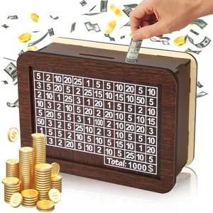 Handmade wooden money box with 1000 dollar savings challenge counter for adults