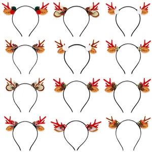 Christmas Reindeer Antler Headband With Bells And Bowknots Festive Forest Style Elk Horn Hair Accessory For Women Kids Party Decor