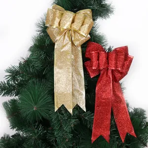 Glitzer Weihnachtsband Schleife Für Weihnachtsbaumschmuck Rot Gold Schleifenknoten Für Geschenkbox Verpackung Feiertag Party Dekoration