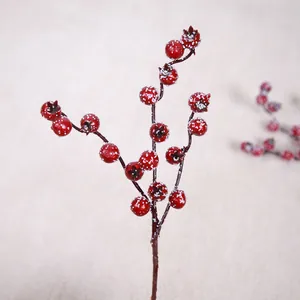 Artificial Christmas Berries Branch Frosted Red Pomegranate Berries For Xmas Tree DIY Garland Wreath Decoration Photography Props