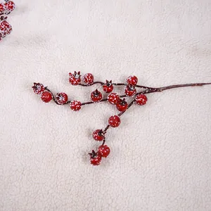 Snow-covered artificial red berry stem for Christmas tree DIY floral arrangements