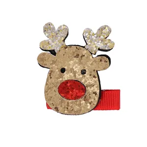 Cute glitter reindeer Christmas hair clip for kids festive headwear accessories