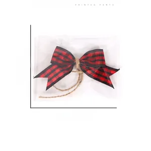 Red and black buffalo plaid Christmas bow decoration DIY ornament gift tag 8x12cm