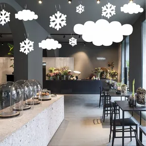 White foam snowflake and cloud hanging decorations for Christmas store ceiling display