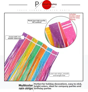Vue détaillée du rideau à franges multicolores avec ruban adhésif pour décor de fête.
