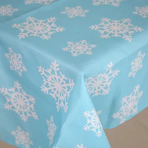 Tovaglia di Natale blu in poliestere con motivi a fiocchi di neve, decoro antimacchia