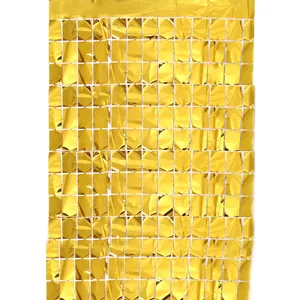 Gouden vierkante folie franje gordijn voor verjaardags- en feesthintergrond decor