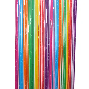 Bunter Makronen-Folienfransenvorhang für Partyhintergrund-Dekoration, 1x2,5 m
