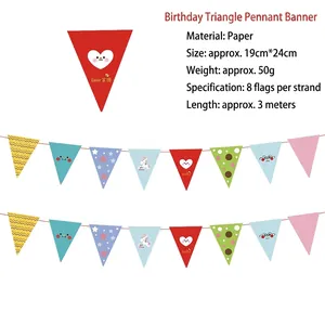 Colorful cartoon triangle bunting banner for kids birthday party decoration, 3 meters length