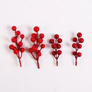 Ensemble de quatre tiges de baies rouges artificielles pour décorations de Noël à faire soi-même