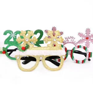 Creative Christmas party glasses set with glitter reindeer and snowflake designs
