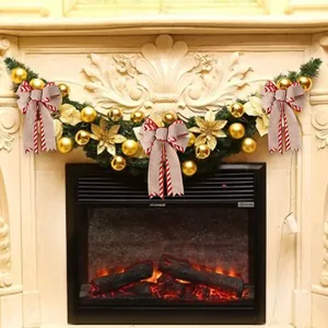 Nœuds de Noël en toile de jute à double épaisseur avec rayures rouges décoratives