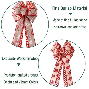 Double-layer Christmas burlap bows with snowflake and maple leaf patterns for tree decor
