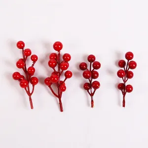 Ensemble de baies rouges artificielles pour décoration florale et bricolage de Noël
