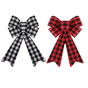 Lazos de Navidad decorativos a cuadros rojos negros y blancos para el árbol y fiestas