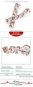 Christmas burlap ribbon with rustic red house and green tree patterns for holiday decor