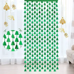 Christmas Tree Foil Fringe Curtain Metallic Tinsel Door Curtain For Xmas Party Background Wall Hanging Decoration