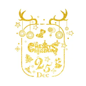 Gold glitter Christmas window sticker featuring reindeer antlers and Merry Christmas text