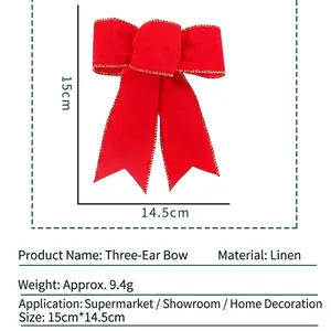 Grand nœud de Noël rouge en lin fin avec bordure dorée scintillante pour décoration de sapin