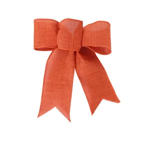 Nœud de Noël festif en toile de jute orange pour décoration de sapin et cadeaux