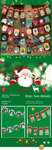 Dettaglio di festoni natalizi colorati con disegni di Babbo Natale e renne sorridenti