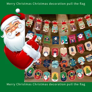 Detail view of colorful cartoon Christmas banner with Santa and reindeer motifs