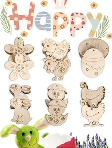 DIY Easter wooden ornaments in various shapes like bunnies and chicks.