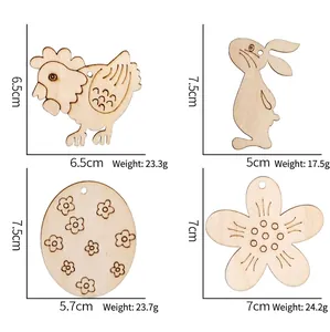 Detailed dimensions and weight of four Easter wooden DIY hanging decoration shapes.
