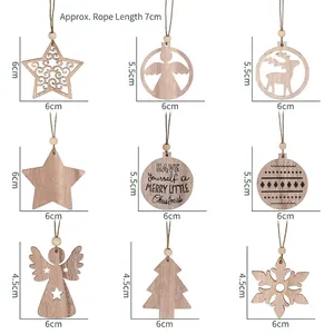 Assorted wooden Christmas ornaments featuring stars, angels, reindeer, and snowflakes for DIY decor.